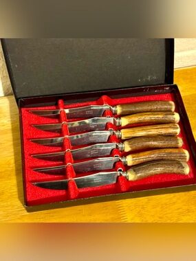 Hoffritz Vintage Steak Knives with Stag Horn Handle - Set of 6